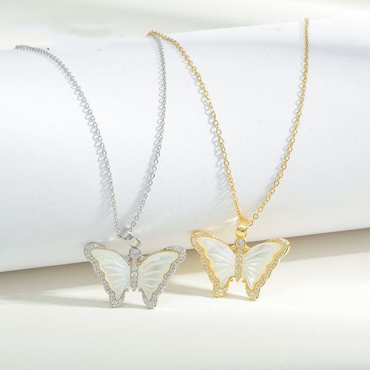 Natural Shell Butterfly Micro-inlaid Full Diamond Necklace