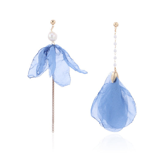 925 Silver Needle Women's Long Tassel Earrings Fashion Flower Pearl Asymmetric Earrings Fresh Super Fairy Earrings