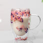Creative Household Coffee Milk Dried Flower Quicksand Double Layer Glass Cup